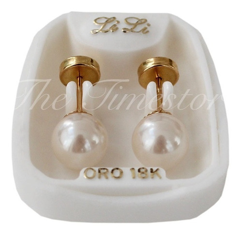 Aros Abridores Oro Lili 18k Perla 6mm Li-115 - Con Cuotas