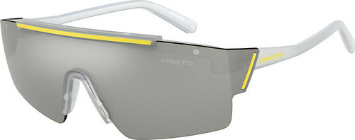 Gafas de sol Arnette Solar Deimos 42, diseño de máscara, montura de acetato de color gris, montura de acetato gris, lente plateada de policarbonato degradado/espejado, varilla de acetato gris/transparente