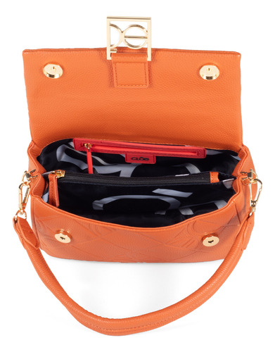 Bolsa Crossbody Cloe Para Mujer Accesorio Metálico Acabado Color Naranja