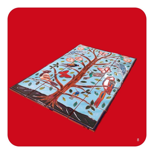 Imagen 2 de 3 de Mural Retablo Talavera Poblana Árbol Primavera 65x43 Cm M8
