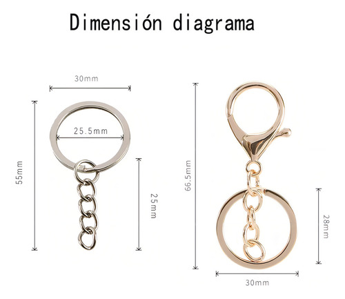 Llavero Herraje De Argolla Plana Broche Cadena 50 Piezas Color Dorado