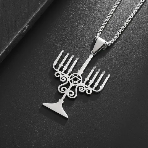 Collar Estrella De David Candelabro Judio Acero Inoxidable