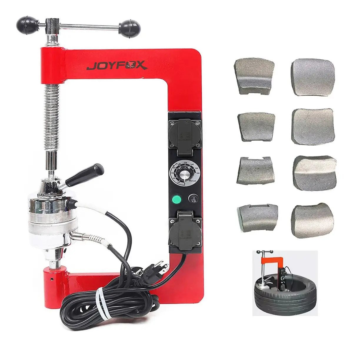 Máquina Remendo Câmara De Ar E Pneus Profissional Vulcanizar Joyfox Vulcanizador Elétrico De Pneu Duplo Com 8 Moldes