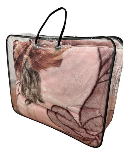 Frazada Extra Gruesa Doble Reversible 2.5 Plaza, Abrigadas Floreado Rosa Claro