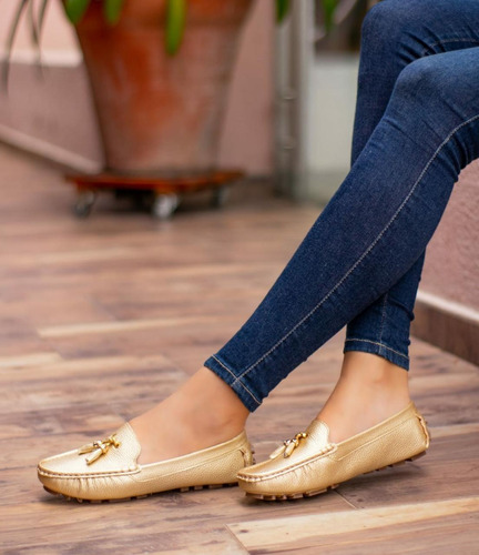 Mocasín Estilo Casual Ideal Obsequio Para Mamá Color Dorado