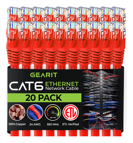 Gearit Cable Ethernet Cat 6 De 1 Pie (paquete De 20) - Cable