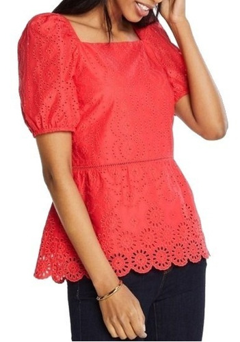 Blusa Peplum De Escote Cuadrado Con Ojal Floral Bordado