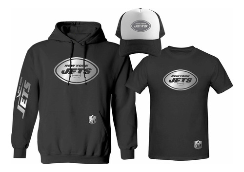 Kit Sudadera + Playera + Gorra Estilo New York Jets Silver