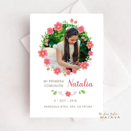 Imagen 3 de 8 de Estampas Primera Comunión Tarjetas Nenas Con Foto X 4u