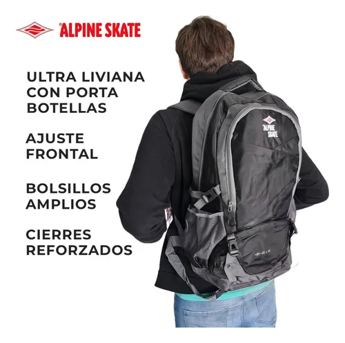 Mochila Trekking Viaje Mochilero Alpine Skate 50 Litros Color Negro Diseño  de la tela Liso