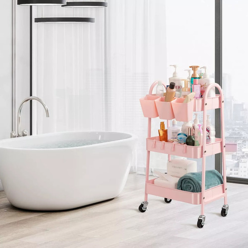 Carrito Organizador Multiusos De Metal De 3 Niveles Con Rued