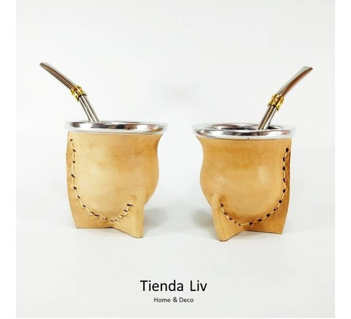 Imagen 6 de 8 de Mate Forrado En Cuero Bombilla Incluida