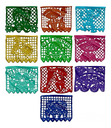 Papel Picado - 10 Tiras Día De Muertos Plástico Muertos 