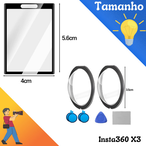 Protetor De Tela + Protetor De Lente Uv Para Insta360 X3 Vibe Shoot