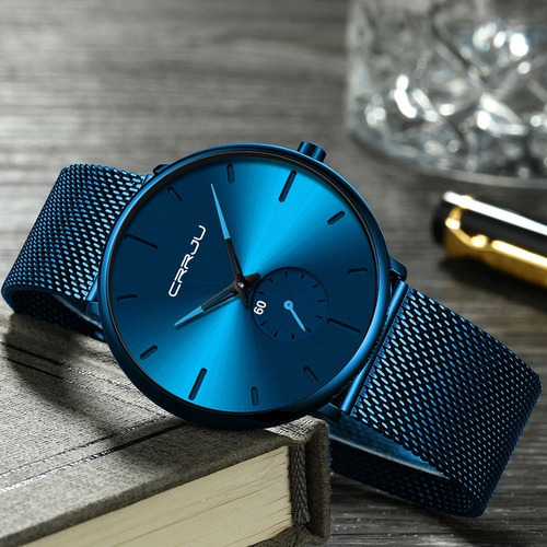 Imagen 4 de 7 de Reloj Negro Crrju Todo Azul Oferta Resistente Agua