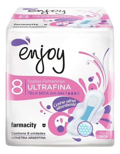 Toallas Femeninas Enjoy Ultrafina Supersec Con Alas X 8 Un