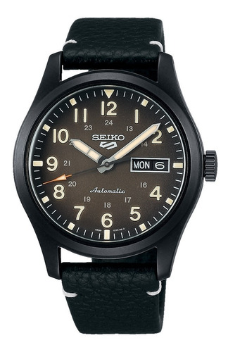 Reloj Seiko 5 Hombre Cuero Negro Automático Fecha Srpg41k1