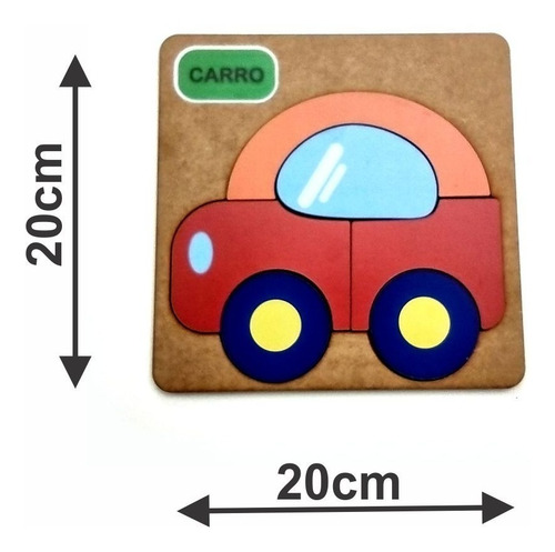 Imagem 3 de 5 de Jogo Quebra Cabeça Infantil Madeira Mdf 20x20cm Tema: Carro
