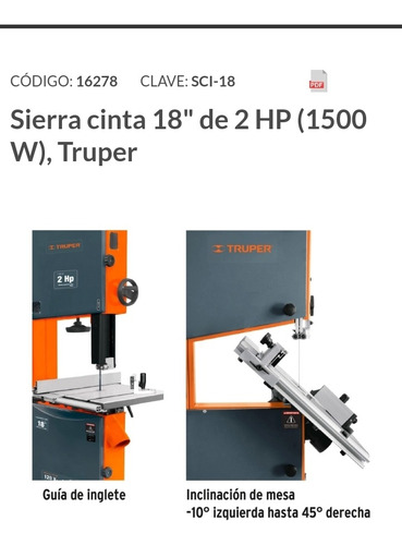 Imagen 2 de 3 de Sierra Cinta 18 Truper