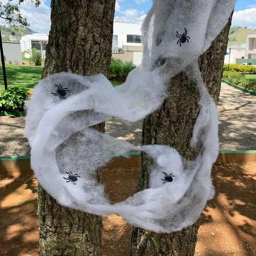 Imagem 3 de 10 de Manta Teia De Aranha Branca Fake Decoração Halloween Oferta