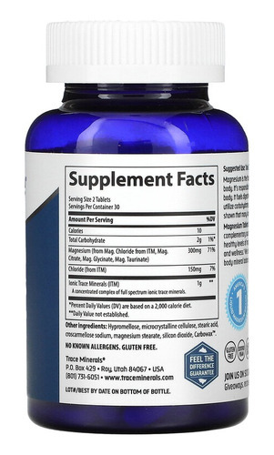 Trace Minerals Magnesio Musculo-huesos 300mg 60 Tabs Sabor Sin Sabor