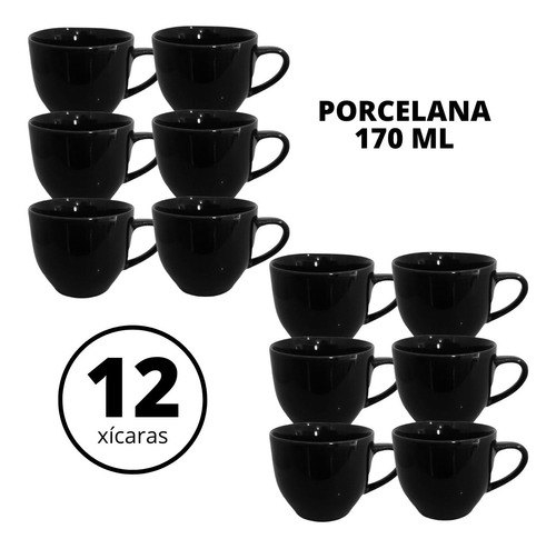Jogo 12 Xicara Café Chá Porcelana 170ml 