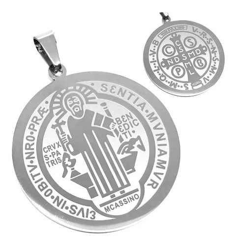 Collar Medalla De Proteccion San Benito En Acero Inoxidabe