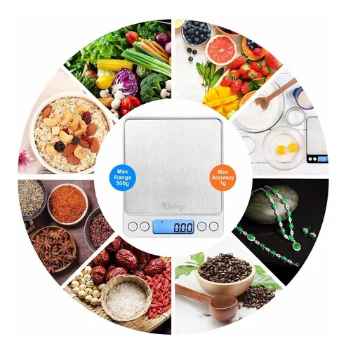 Báscula pequeña de gramos, báscula digital de alimentos de cocina para  alimentos y gramos, 17.64 oz por 0.00 oz precisa, báscula digital  multifunción