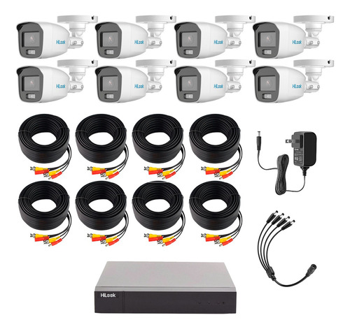 Hilook Kit de Camaras de Seguridad Exterior Video Vigilancia con Micrófono Integrado CV/A8-PLUS TurboHD 1080p CCTV 8 Cámaras Bala Vision Nocturna a Color ColorVu