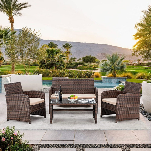 Juego De 4 Muebles Para Patio Mimbre Color Beige Avawing