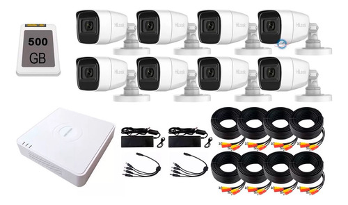 Kit Cctv 8 Cámaras 2mpx Micrófono, Dvr 8ch, Disco 500gb Color Blanco