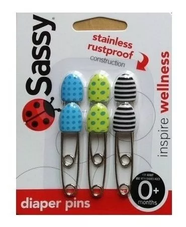 Sassy Deco Diaper Pins, 6 pack