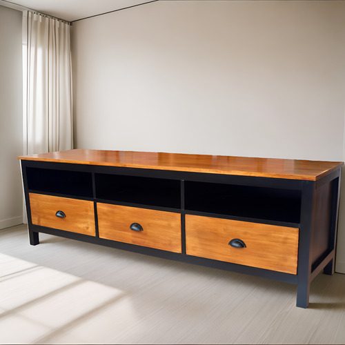Mesa Rack De Tv Madera Pintada Con Cajones Y Estantes Negro