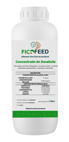 Ficofeed, Alimento Vivo, Concentrado De Dunaliella 1 Lt.