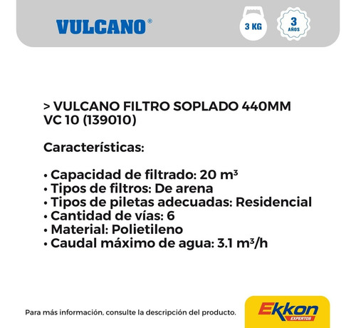 Imagen 3 de 8 de Filtro De Arena Para Pileta Vulcano Vc-10 De 6 Vías