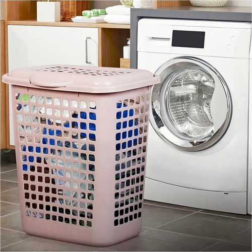 Canasto Cesto Para Ropa Rectangular Con Tapa 60 Litros