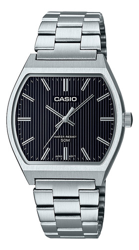 Reloj de pulsera Casio MTP-B140D-1AVDF, analógico, para hombre, fondo negro, con correa de acero inoxidable color plateado, bisel color plateado y desplegable
