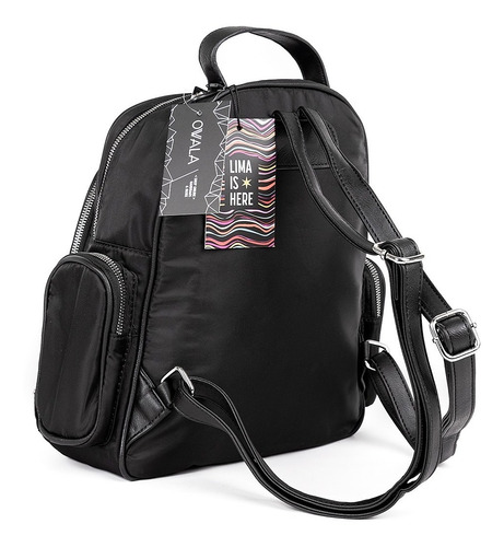 Imagen 2 de 5 de Mochila Urbana Mujer Lima Negra Tachas Bolsillos Dama