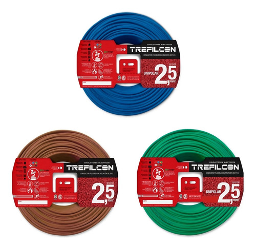 Cable 2 5mm Unipolar Trefilcon Pack 3 Rollos X 25 Mts Cobre