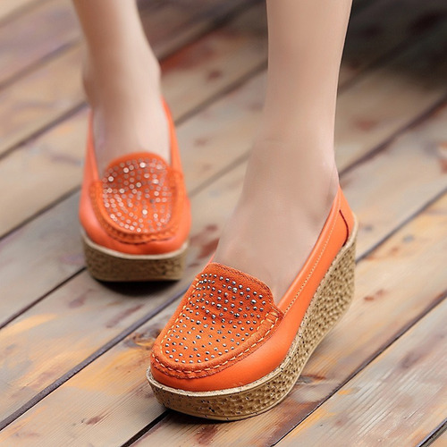 Zapatos Mujer Mocasines Ligeros Con Cuña 7cm Amarillos 2023