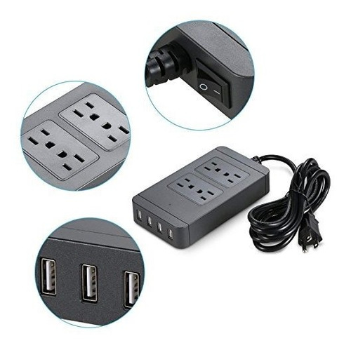 Regleta Enchufe De Energía Usb Multifuncional Portable Con