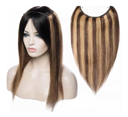 Cortina Pelo Natural Extensiones Vincha Halo Rubio 40cm