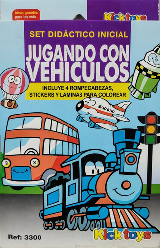 Set Didáctico Jugando C/vehículos-rompecabezas-stickers-lam