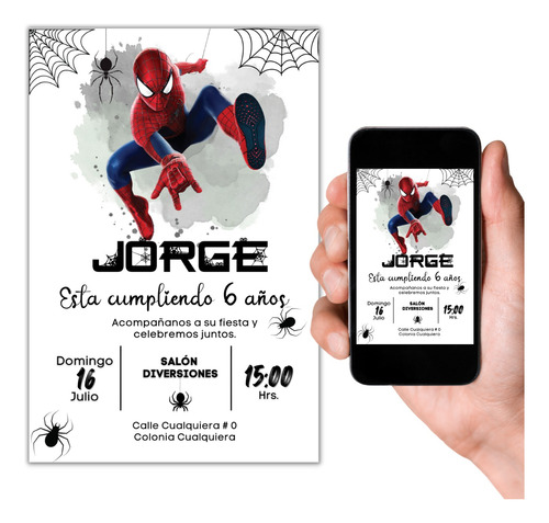 Invitación Hombre Araña Spider-man Digital Personalizada D1