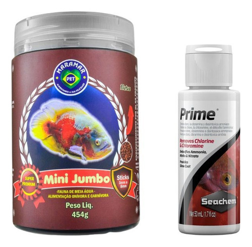 Kit Ração Peixe Mini Jumbo 454g Maramar+seachem Prime 50ml