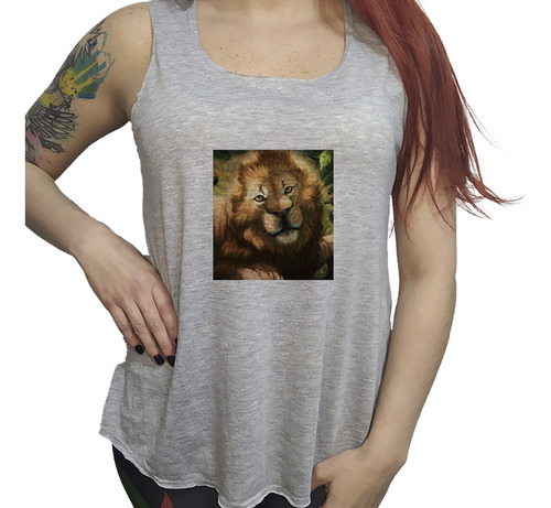 Musculosa Dama Animales Leon Gruñedo En La Selva Arte