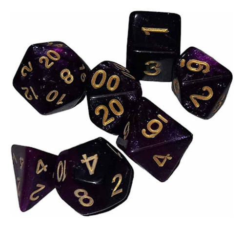 Dados De Rol 89 Violeta Y Negro Con Brillo Y Numeros Dorados