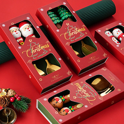 Qa Juego De 2 Tenedores Y Cucharas Navideñas, Papá Noel