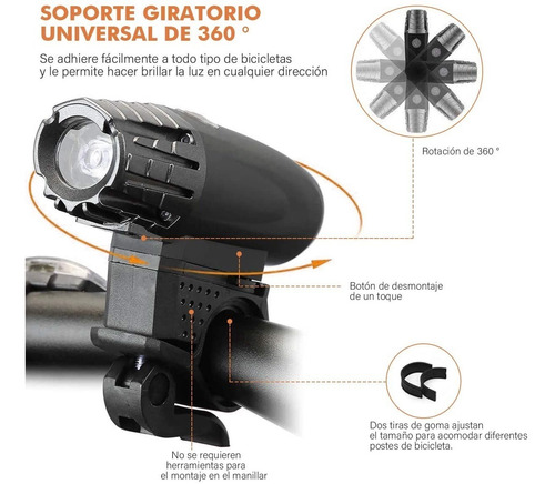 Imagen 3 de 7 de Juego De Lampara Luces Para Bicicleta Usb Recargable Ip65