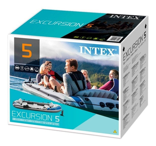 Imagen 7 de 8 de Bote Gomon Intex Excursion 5 Set Remos E Inflador Kayak